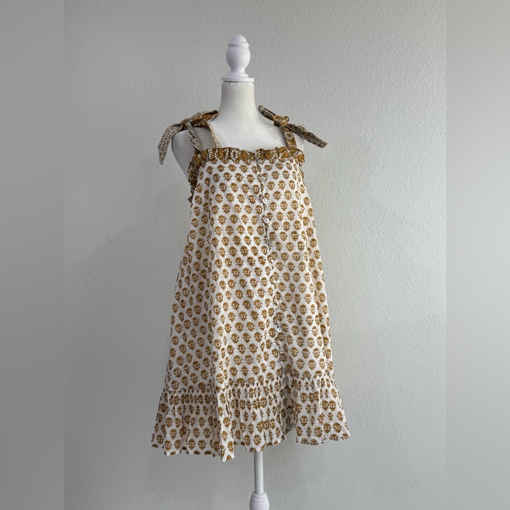 Cleobella Tillie Mini Dress Mustard‎ Size S Organic Cotton Button Front Sundress - Picture 2 of 12